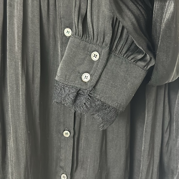 Current Air Black Button Up Lace Detail Long Sleeve Silky Top Blouse Large - Picture 3 of 7